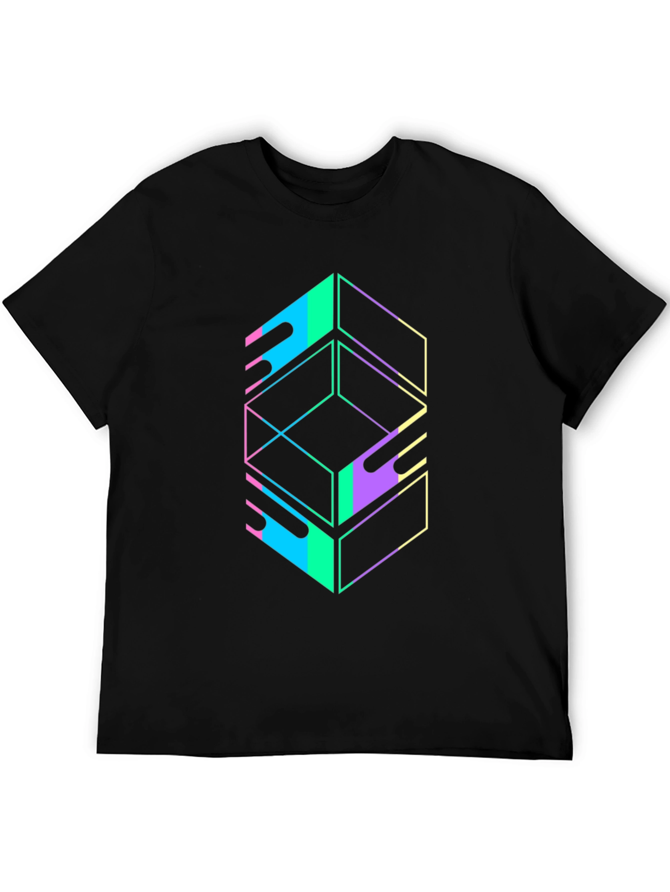 Geometric Graphic Tee - Retro Style Black T-Shirt