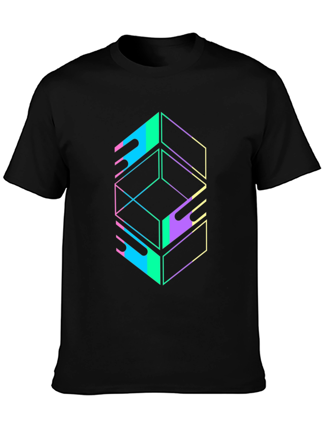 Geometric Graphic Tee - Retro Style Black T-Shirt