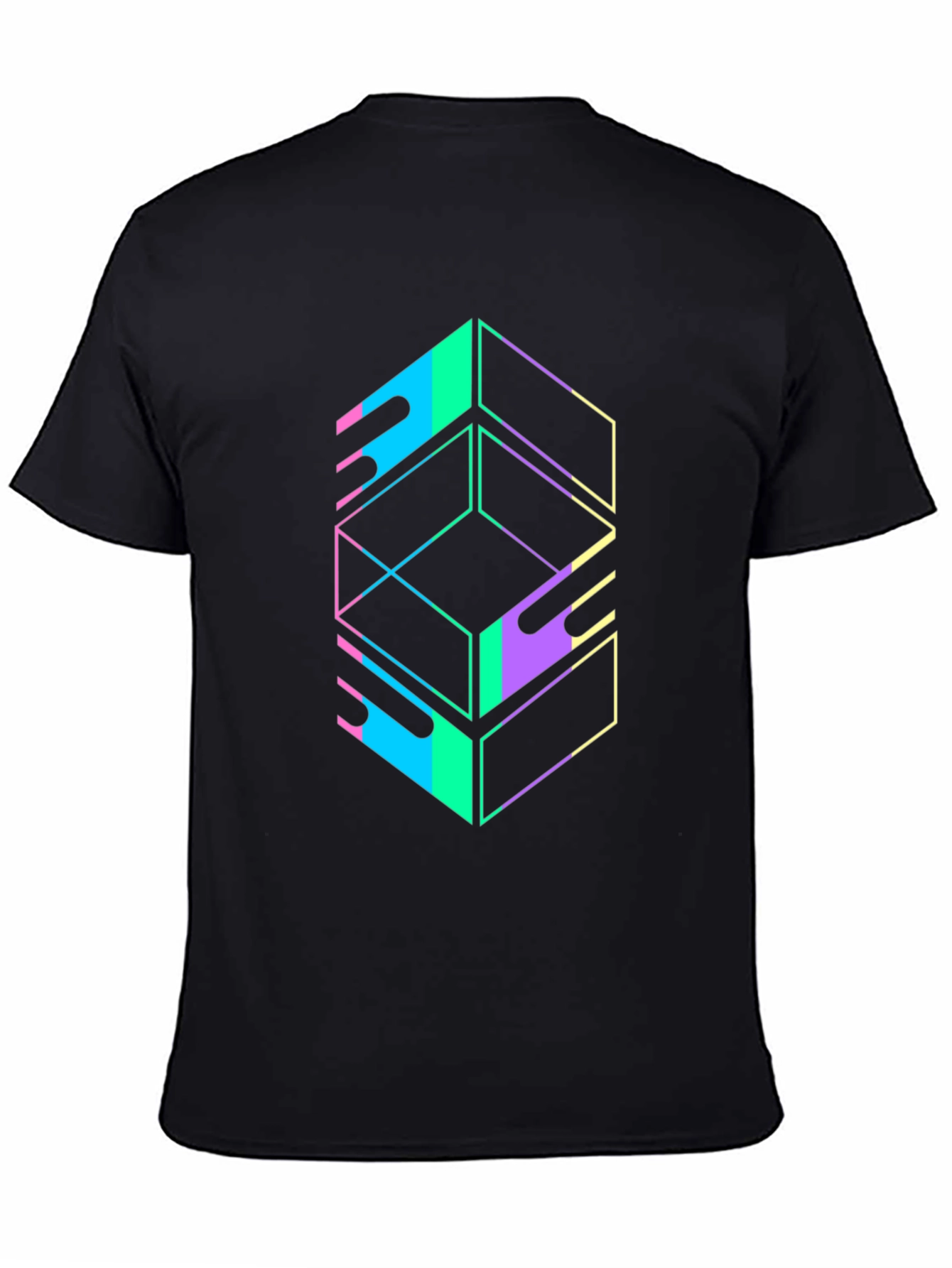 Geometric Graphic Tee - Retro Style Black T-Shirt