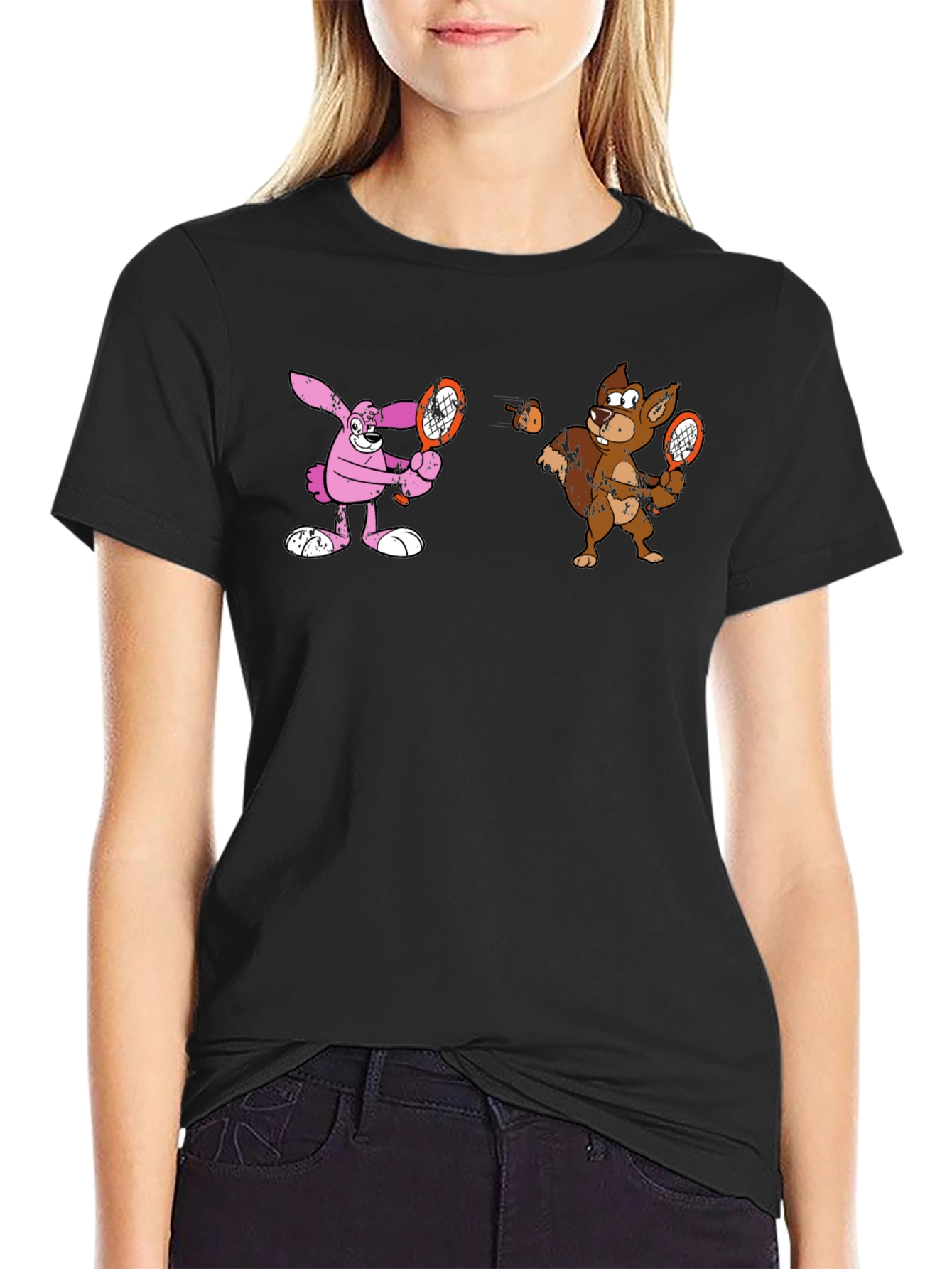 Tennis Cartoon Black T-Shirt