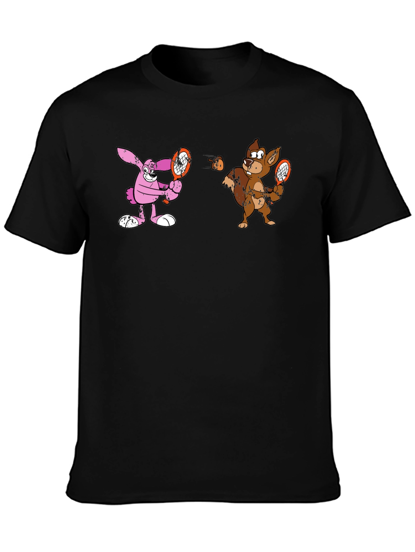 Tennis Cartoon Black T-Shirt