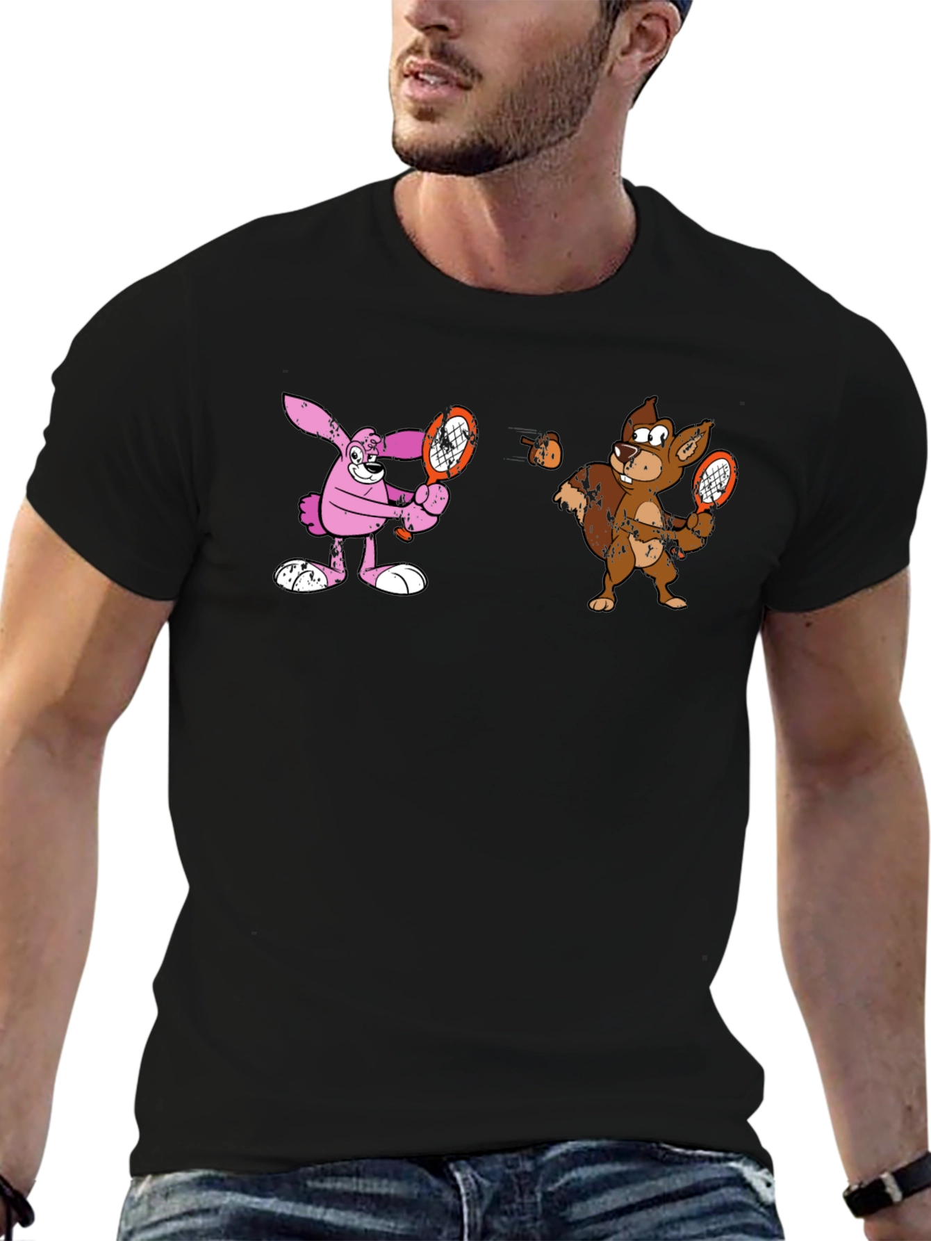 Tennis Cartoon Black T-Shirt