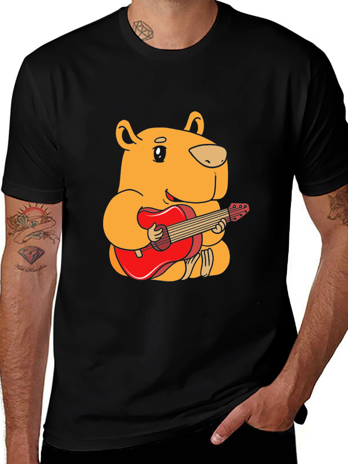 Capybara Guitar Player Black T-Shirt