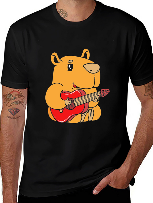 Capybara Guitar Player Black T-Shirt
