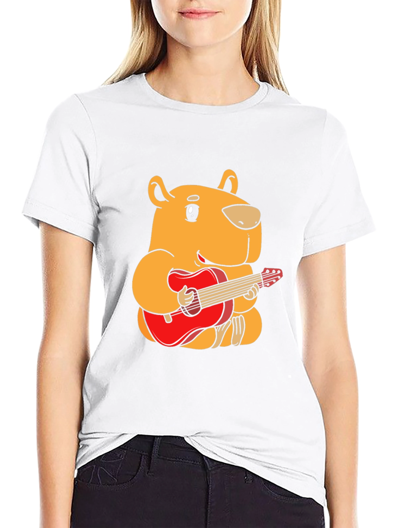 Capybara Guitar Player Black T-Shirt