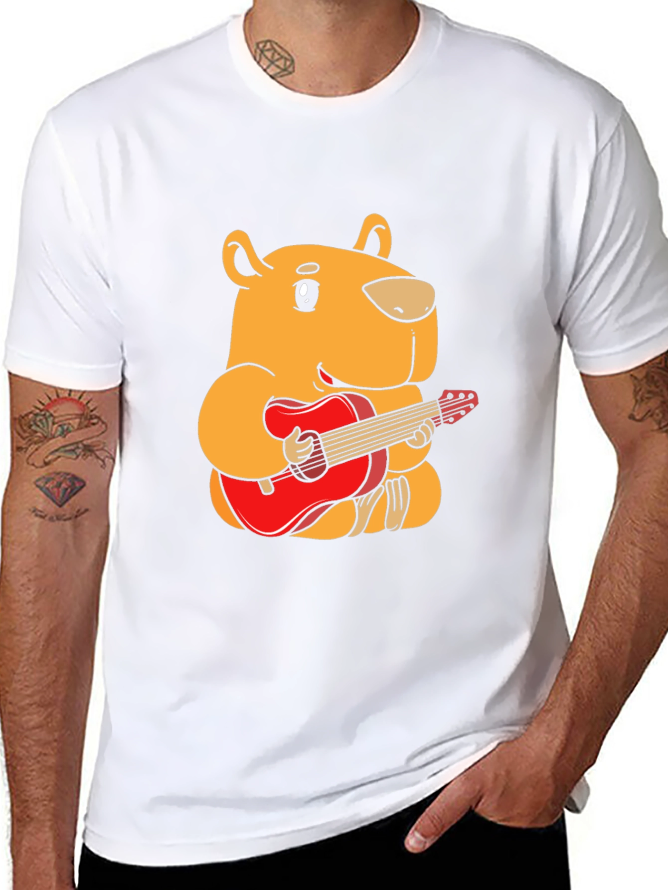 Capybara Guitar Player Black T-Shirt