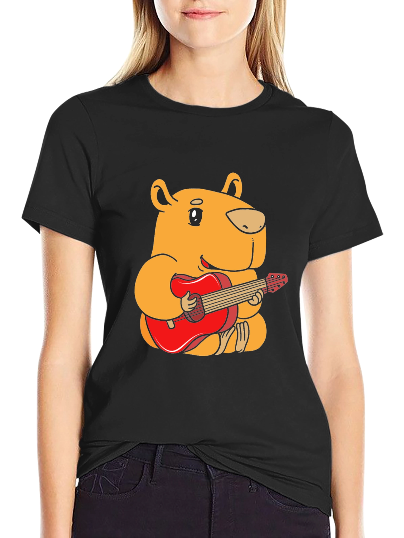 Capybara Guitar Player Black T-Shirt