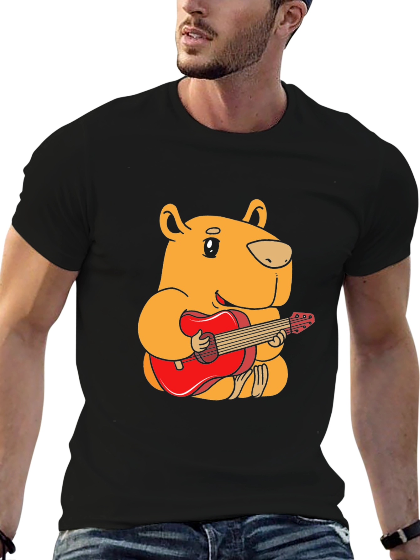 Capybara Guitar Player Black T-Shirt