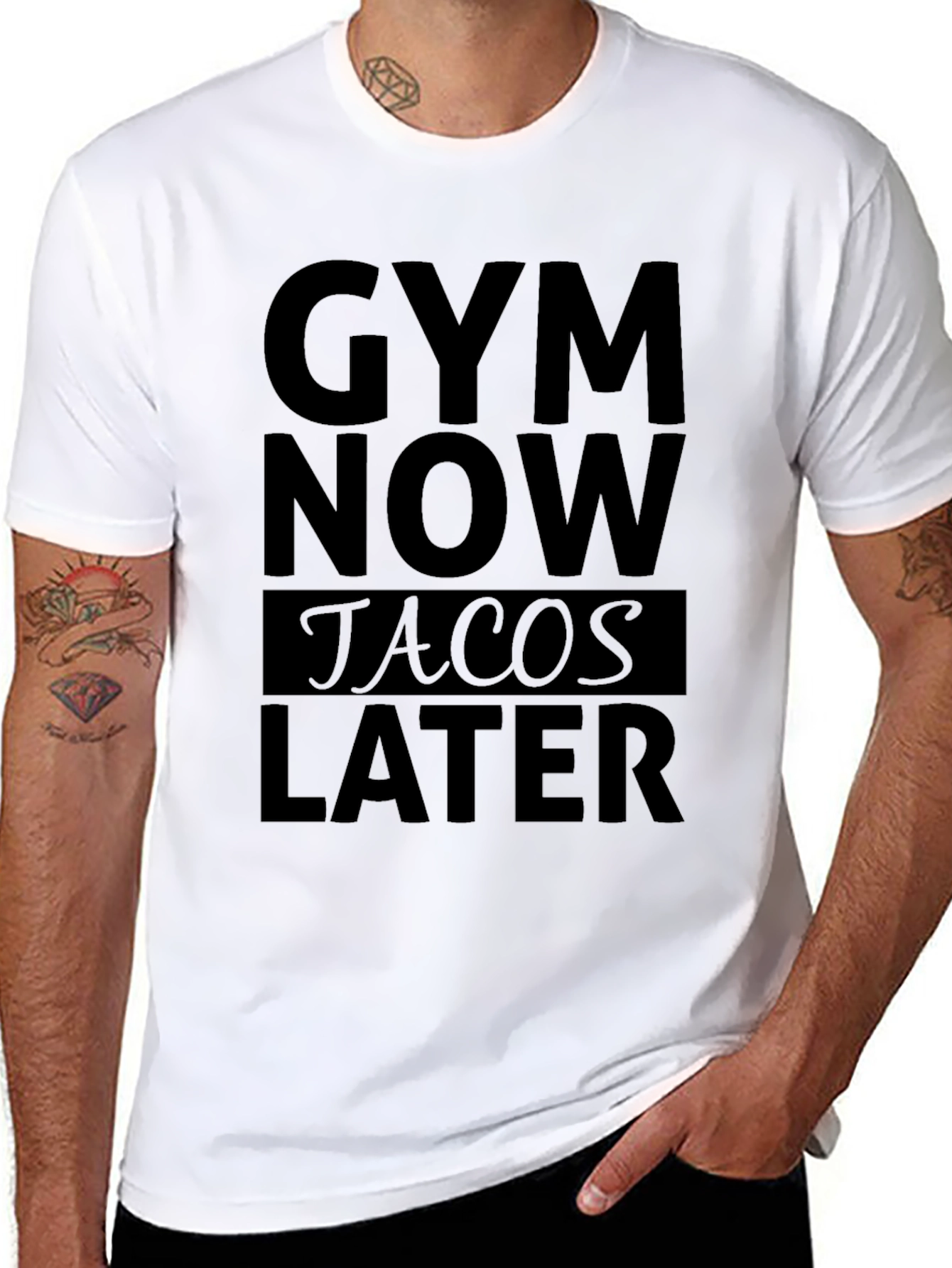 Gym Now Tacos Later Black Graphic T-Shirt