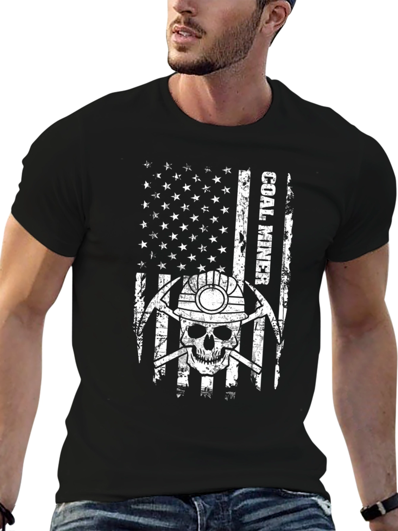 Coal Miner Skull Flag Graphic Tee