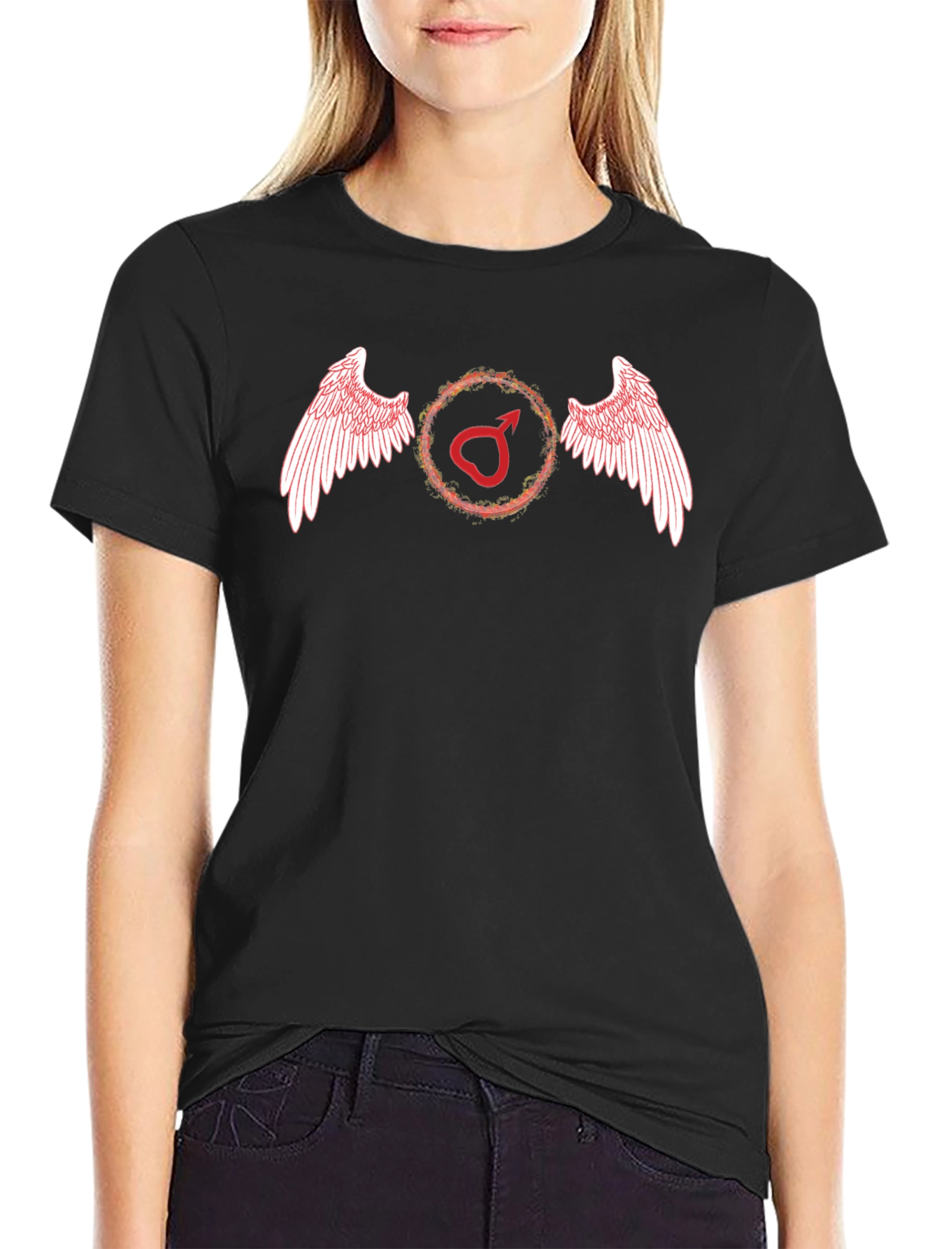 Winged Mars Symbol Mens Black T-Shirt