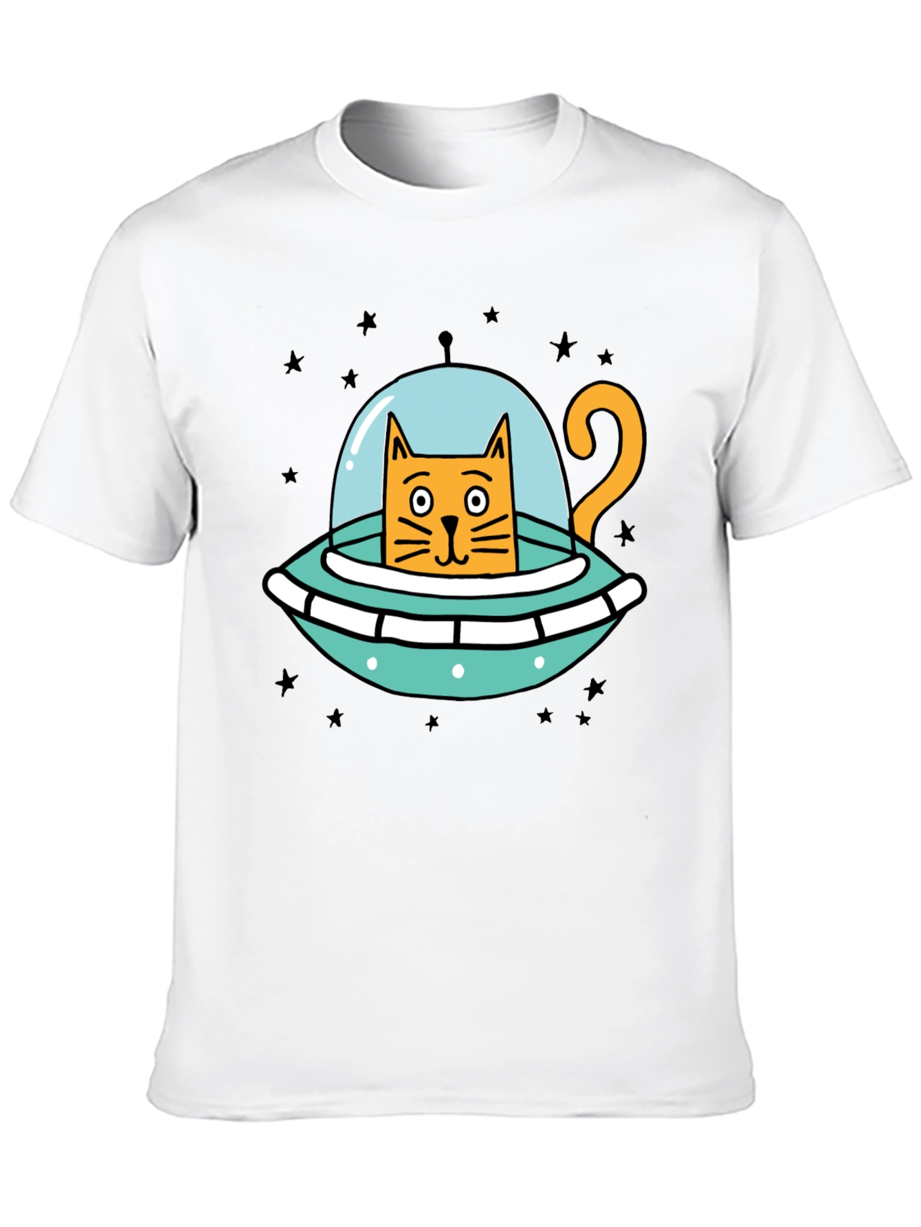 Cosmic Cat UFO Black T-Shirt