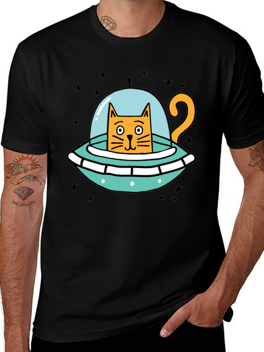 Cosmic Cat UFO Black T-Shirt