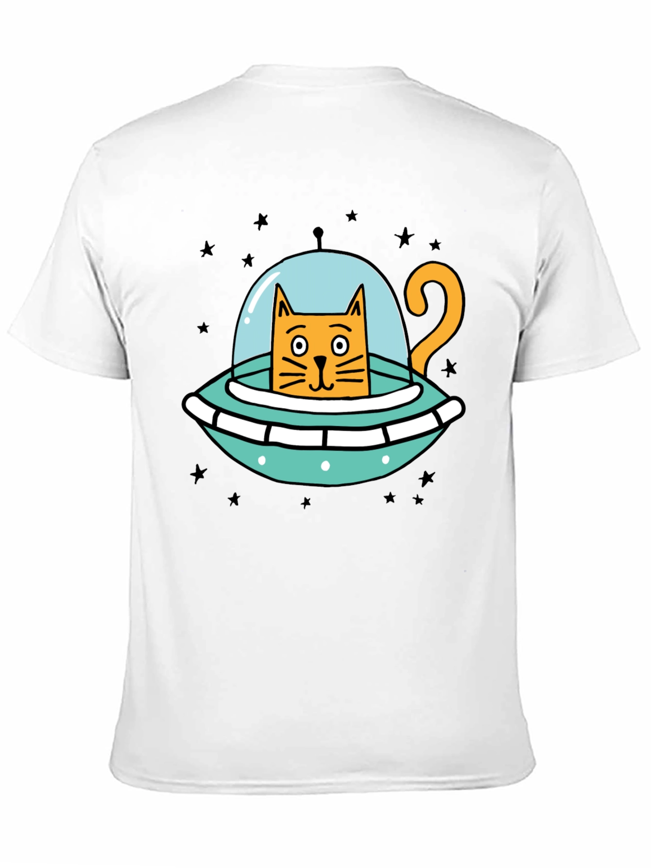 Cosmic Cat UFO Black T-Shirt