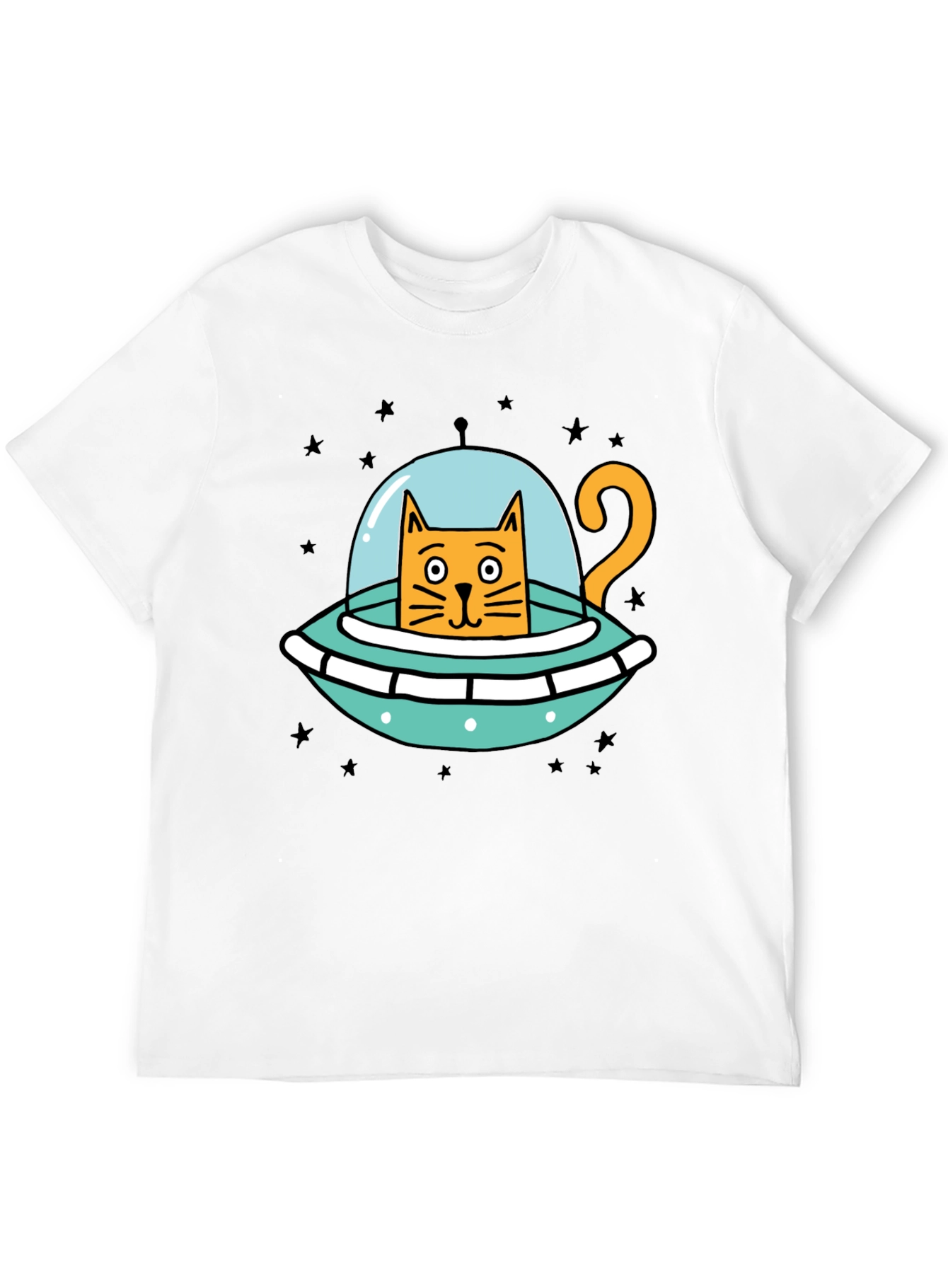 Cosmic Cat UFO Black T-Shirt