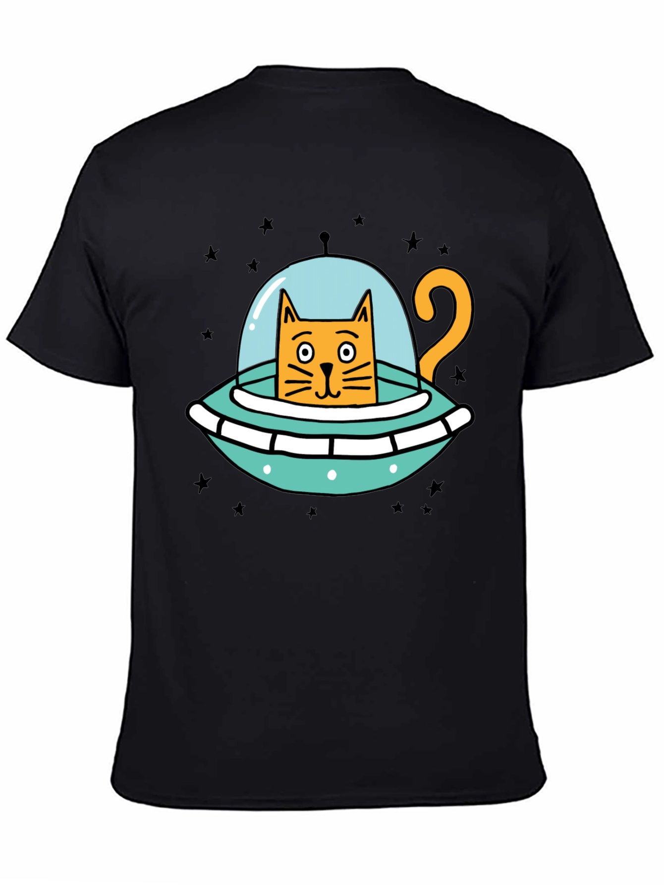Cosmic Cat UFO Black T-Shirt