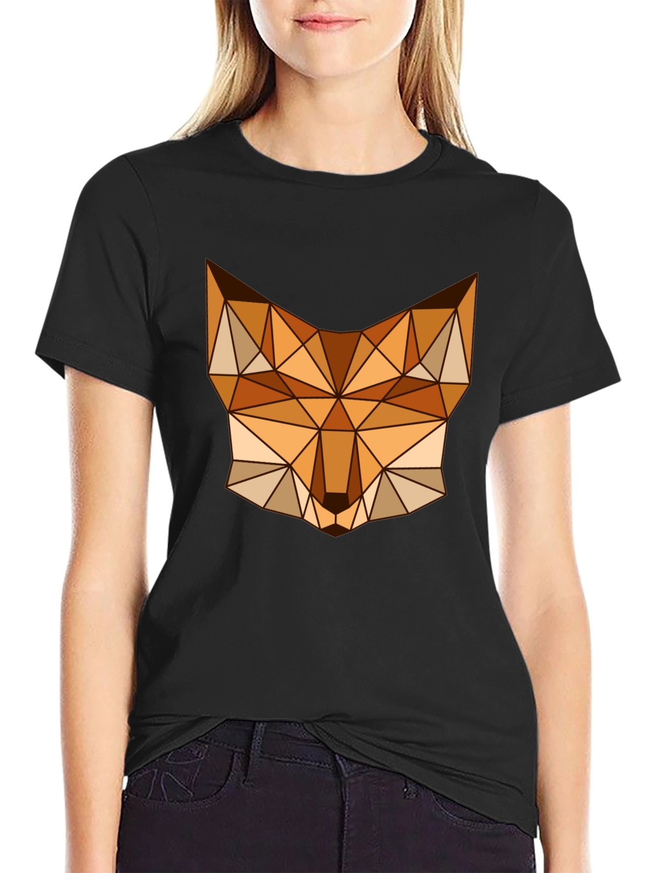 Geometric Fox Graphic Tee - Stylish Mens Black T-Shirt