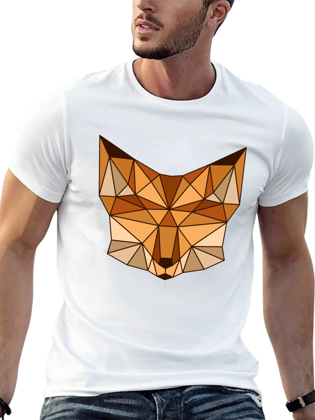 Geometric Fox Graphic Tee - Stylish Mens Black T-Shirt
