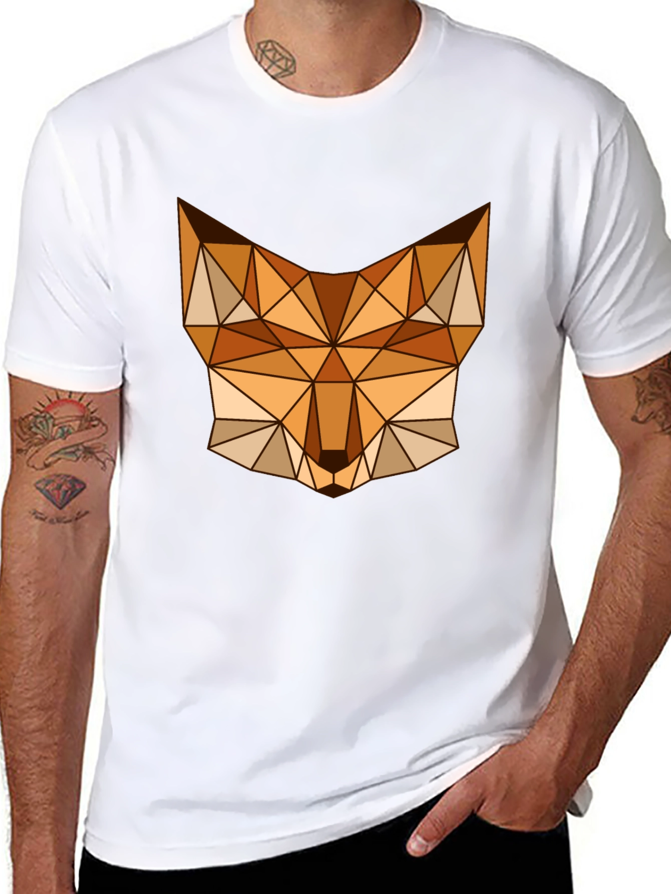 Geometric Fox Graphic Tee - Stylish Mens Black T-Shirt
