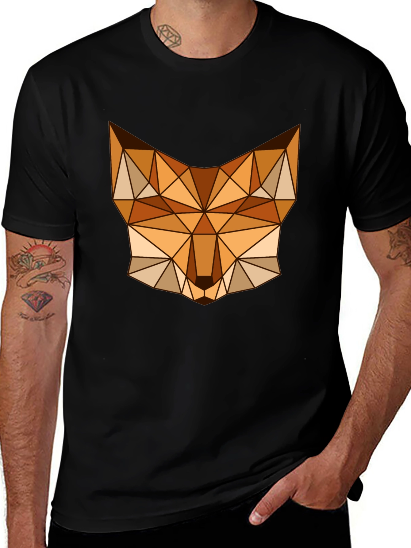Geometric Fox Graphic Tee - Stylish Mens Black T-Shirt
