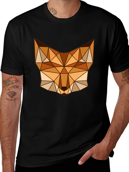Geometric Fox Graphic Tee - Stylish Mens Black T-Shirt