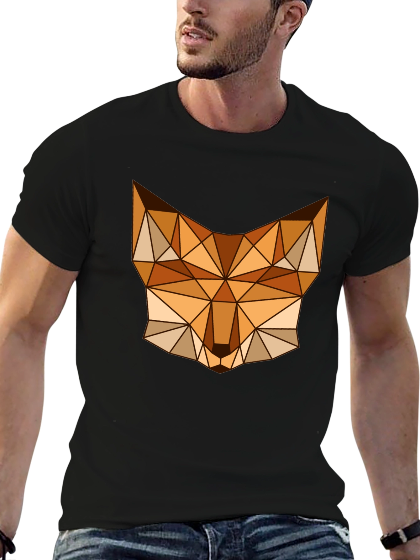 Geometric Fox Graphic Tee - Stylish Mens Black T-Shirt