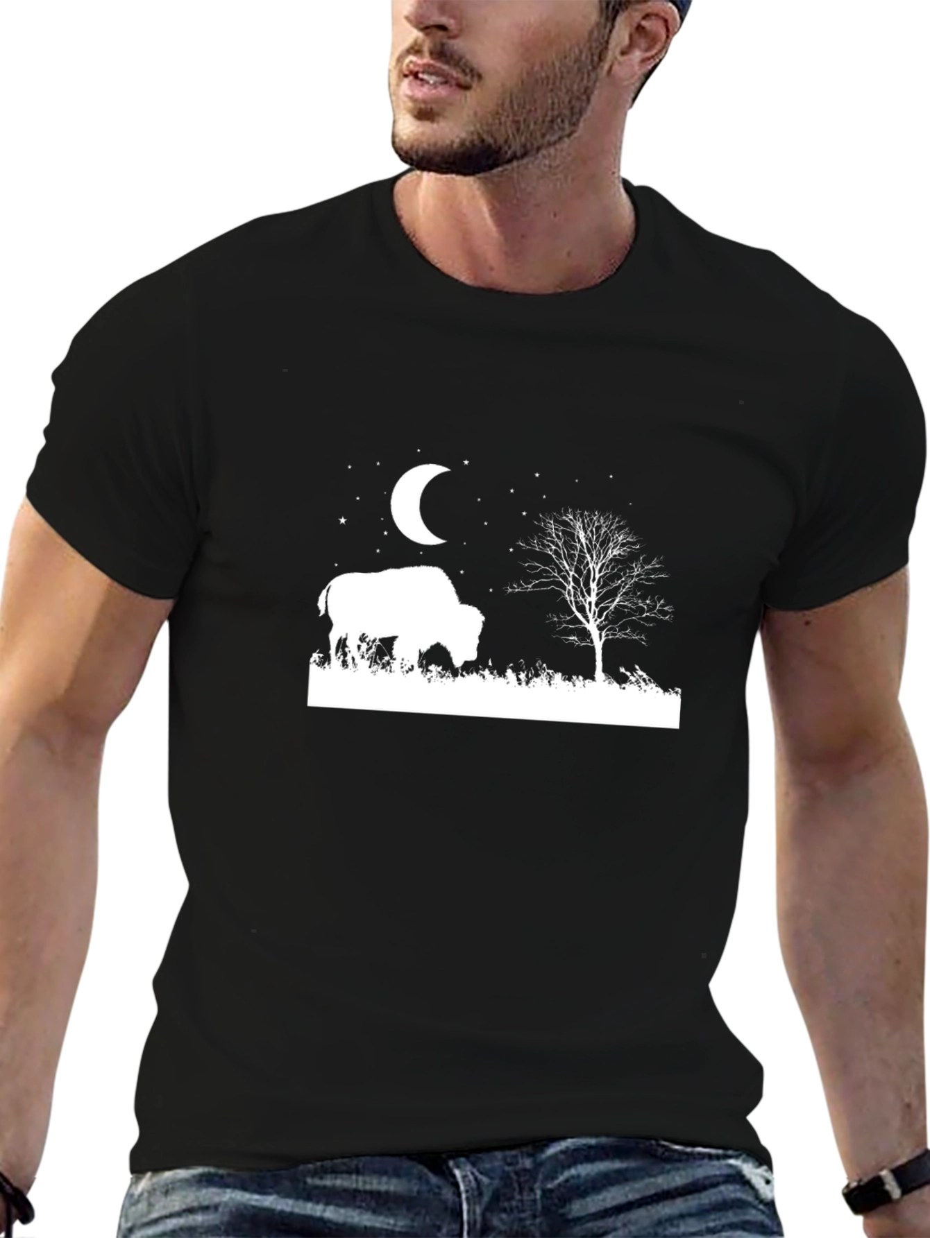 Buffalo Moon Mens Black Graphic T-Shirt