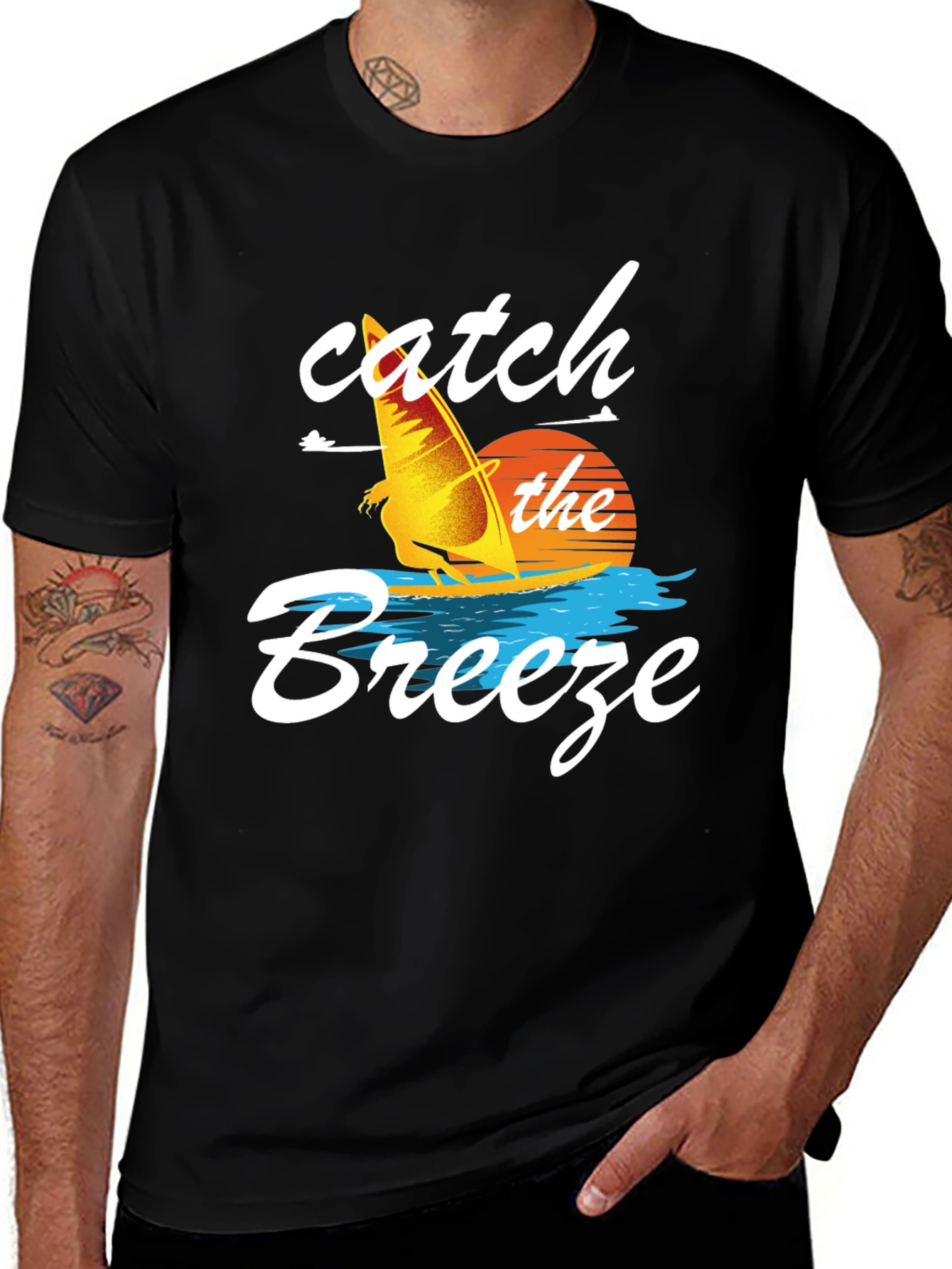 Catch the Breeze Graphic Tee - Windsurfing Design