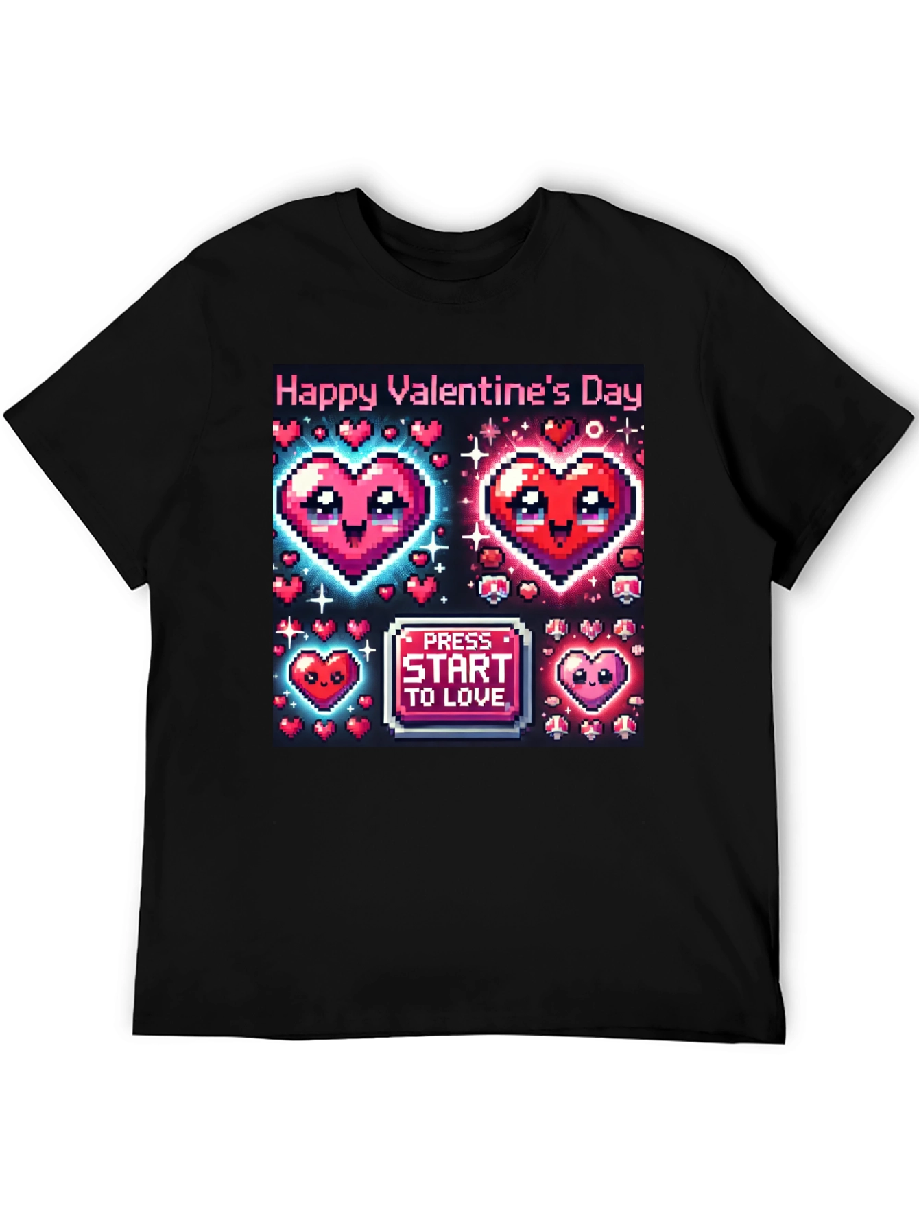 Valentines Day Pixel Hearts Gamer T-Shirt