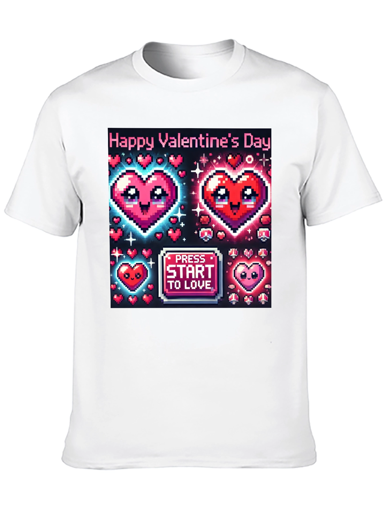 Valentines Day Pixel Hearts Gamer T-Shirt