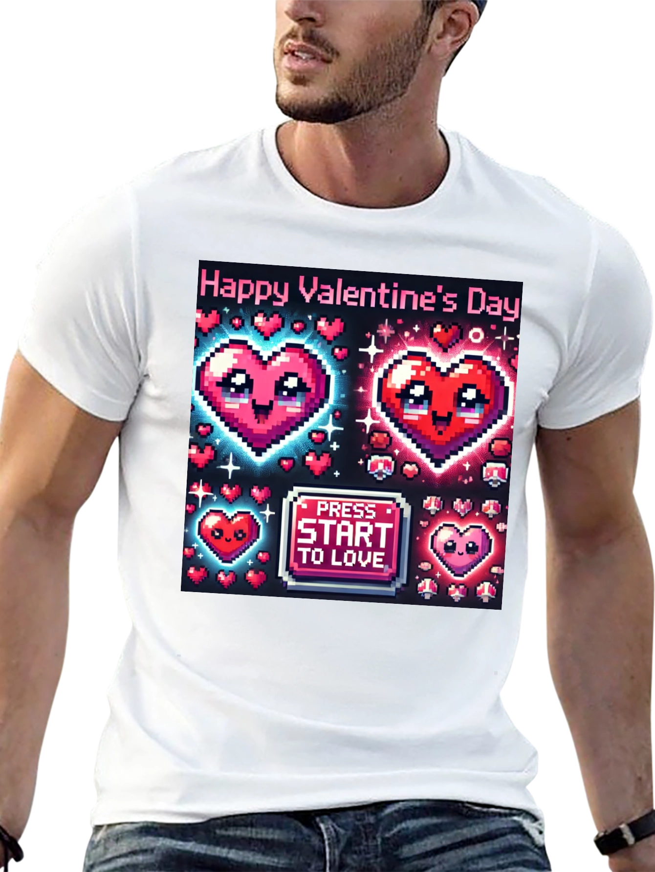 Valentines Day Pixel Hearts Gamer T-Shirt