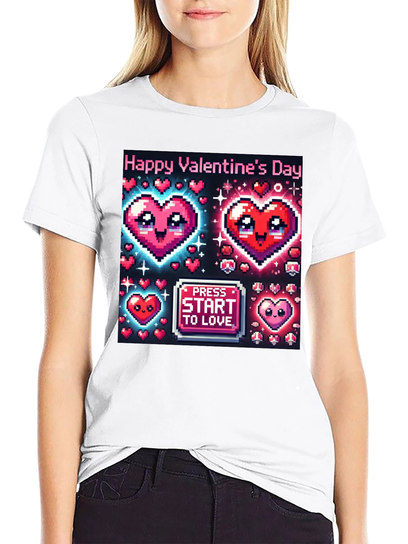 Valentines Day Pixel Hearts Gamer T-Shirt