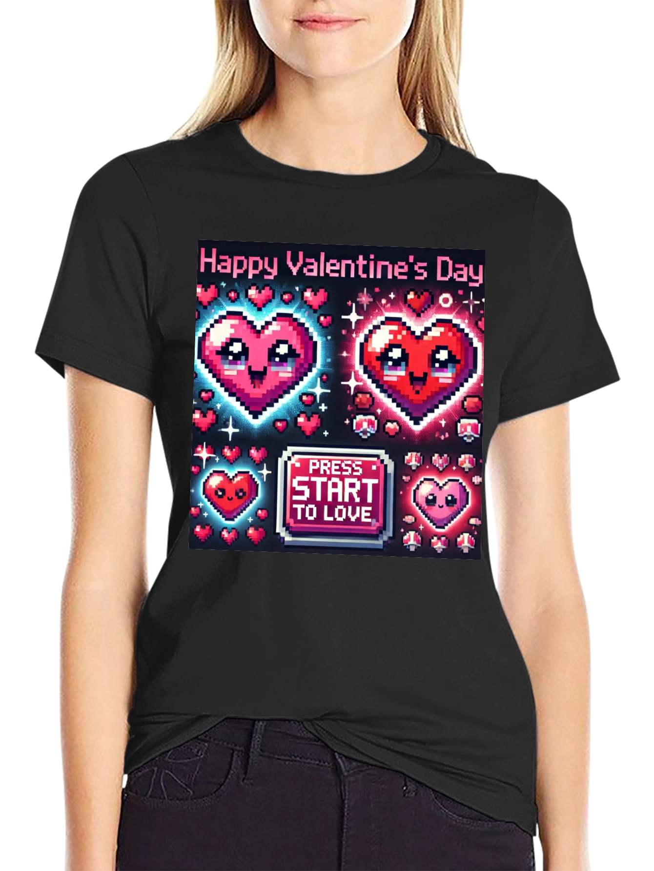 Valentines Day Pixel Hearts Gamer T-Shirt