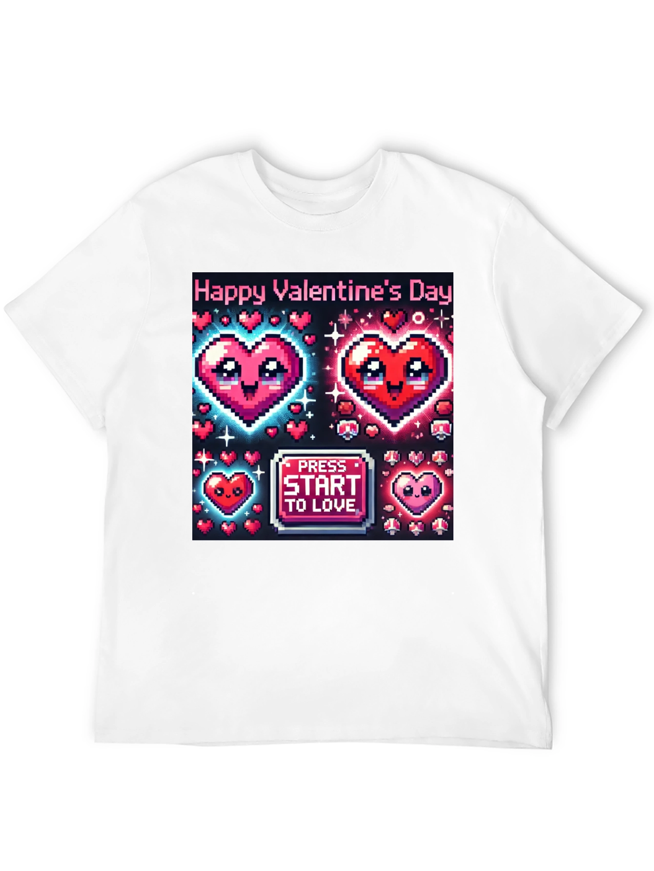 Valentines Day Pixel Hearts Gamer T-Shirt