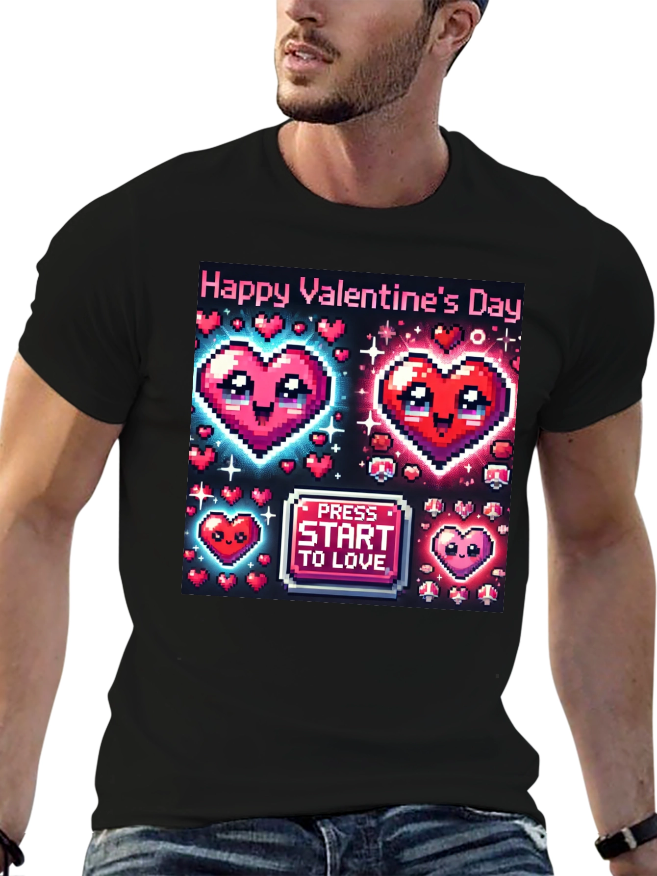 Valentines Day Pixel Hearts Gamer T-Shirt
