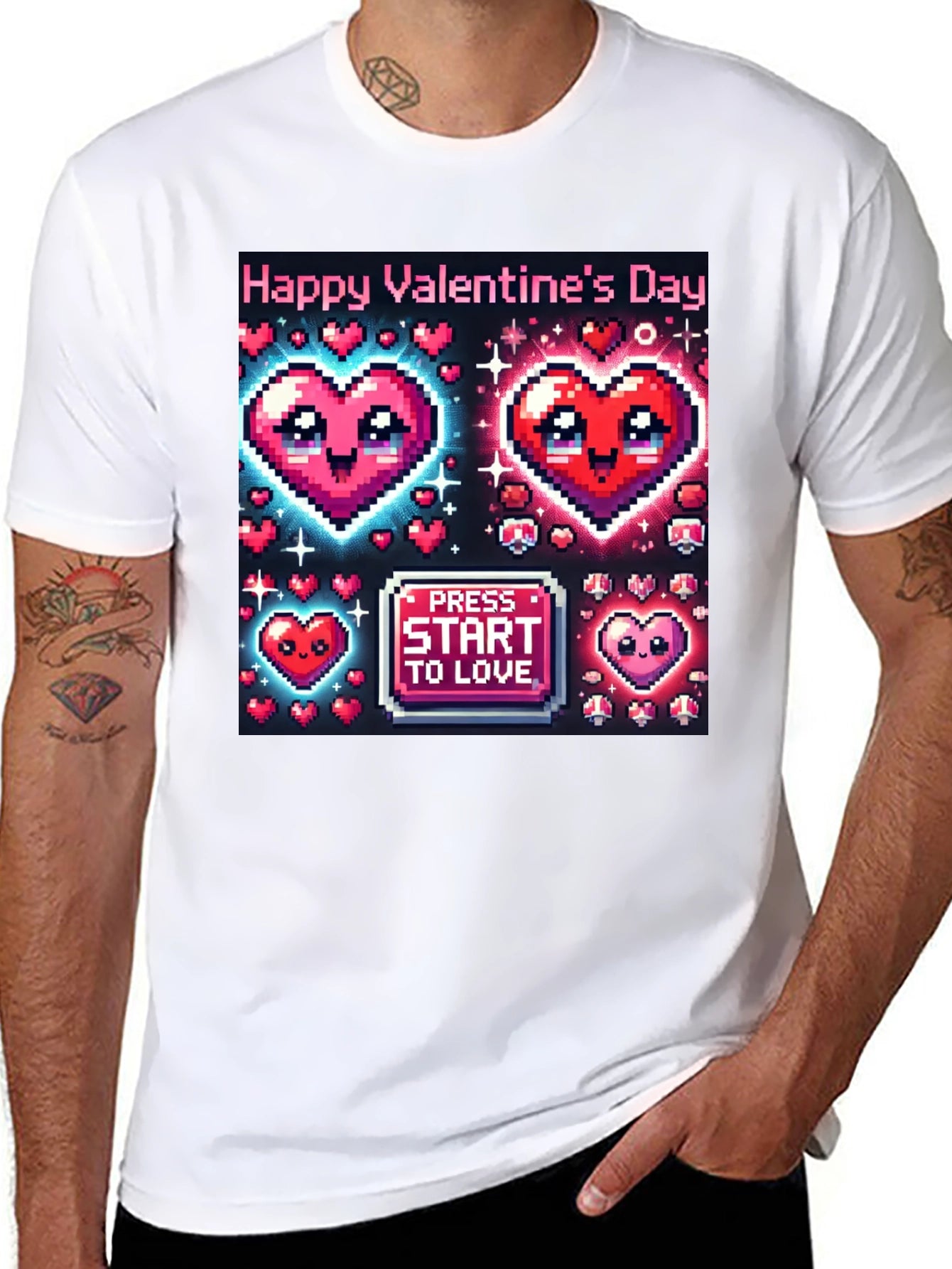 Valentines Day Pixel Hearts Gamer T-Shirt