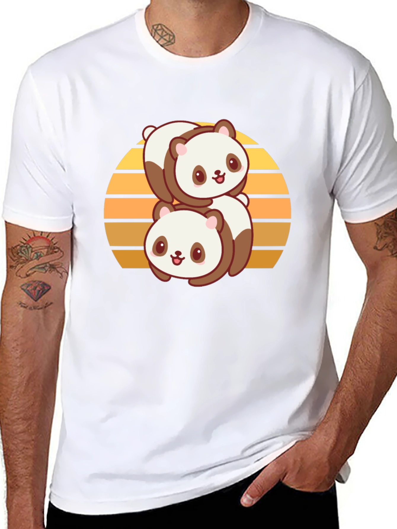Cute Panda Stack T-Shirt - Black Cotton Blend