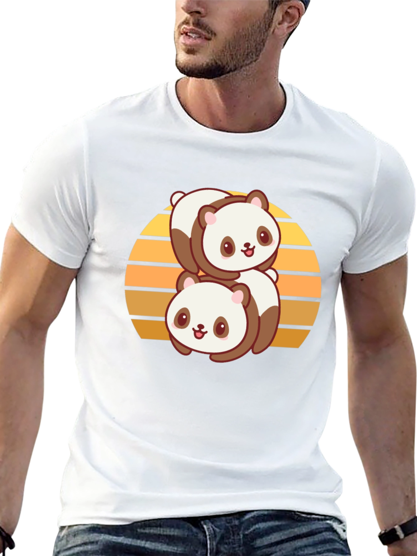 Cute Panda Stack T-Shirt - Black Cotton Blend