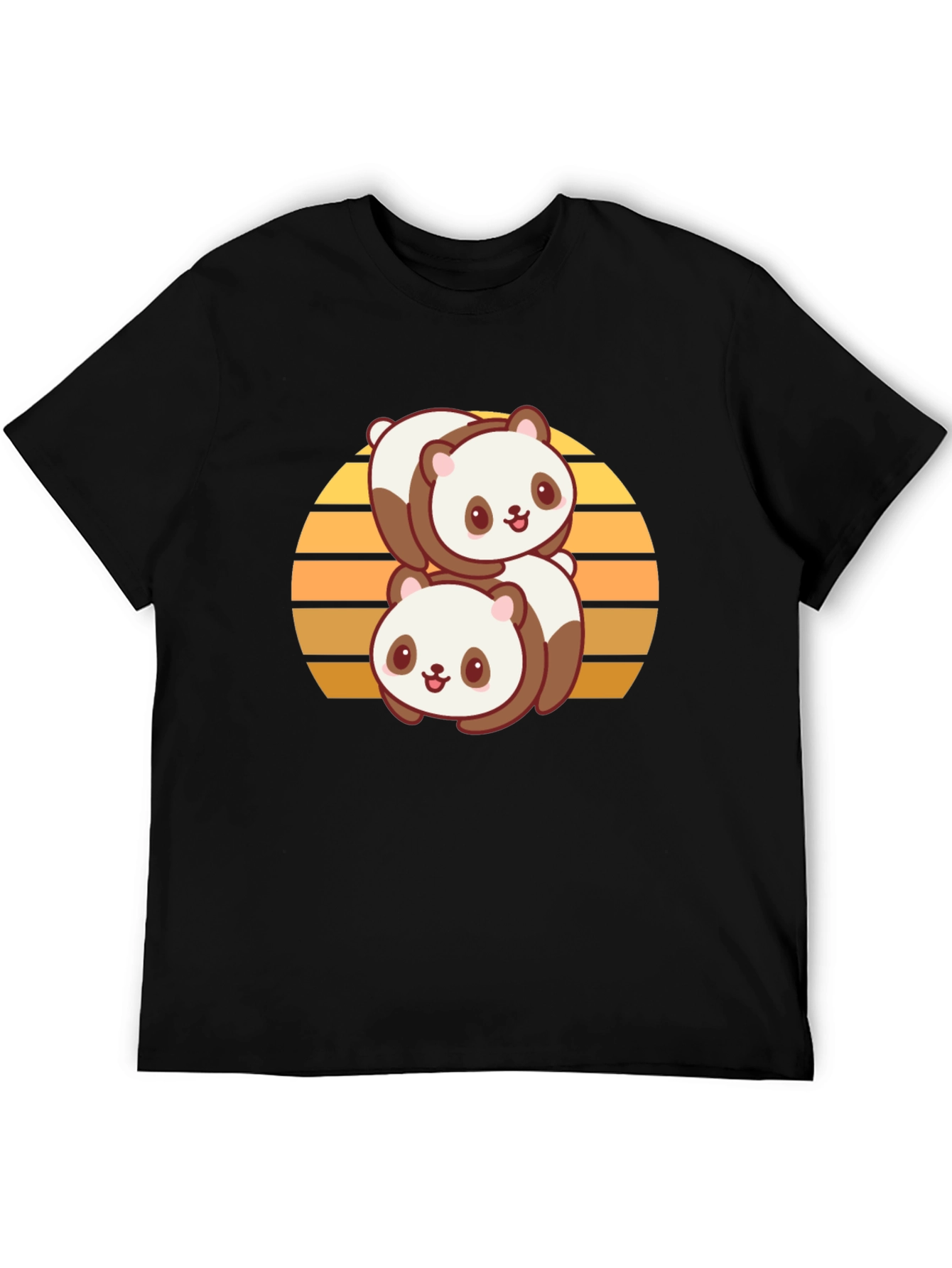 Cute Panda Stack T-Shirt - Black Cotton Blend