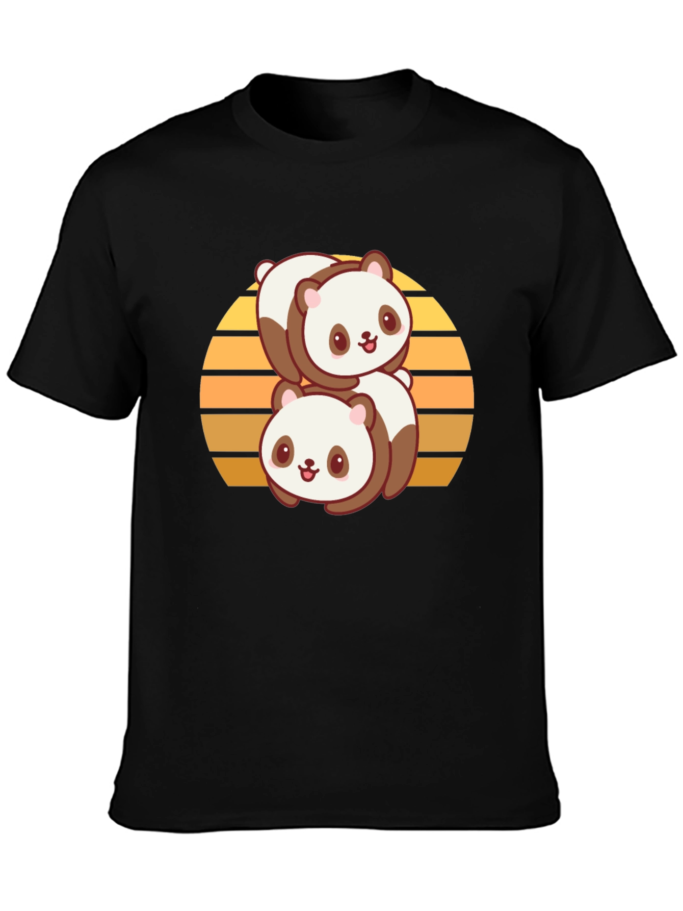 Cute Panda Stack T-Shirt - Black Cotton Blend