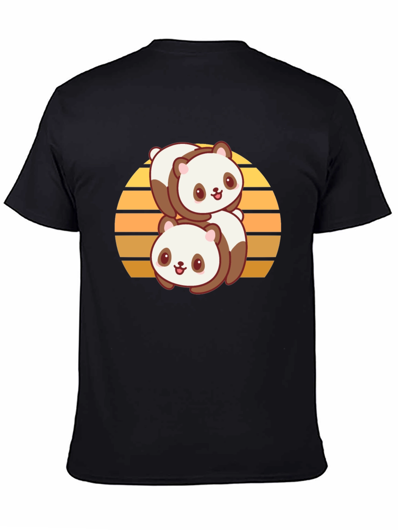 Cute Panda Stack T-Shirt - Black Cotton Blend