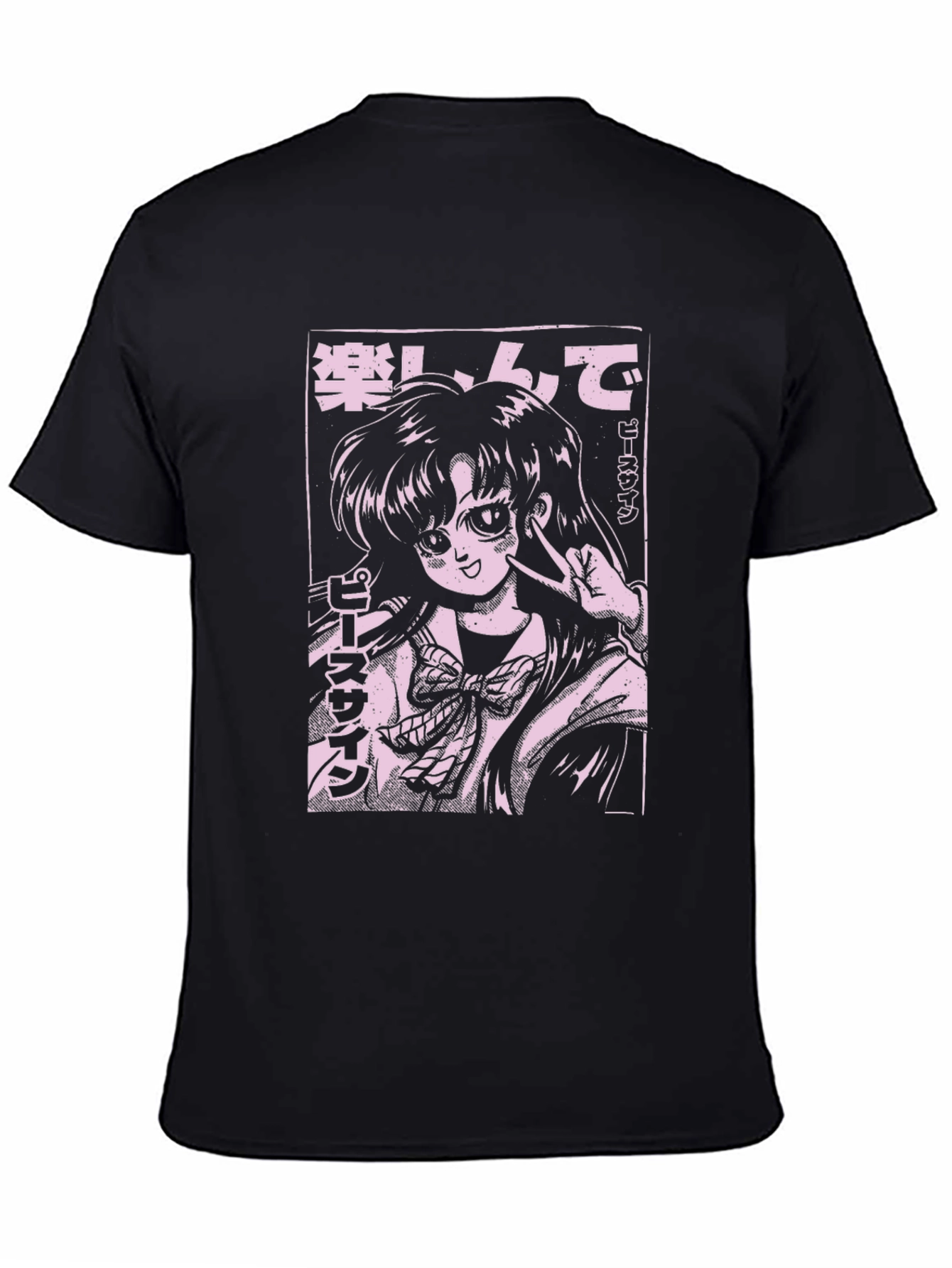 Anime Girl Graphic Tee - Black