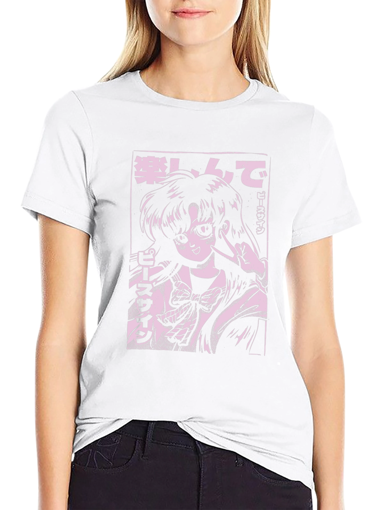 Anime Girl Graphic Tee - Black