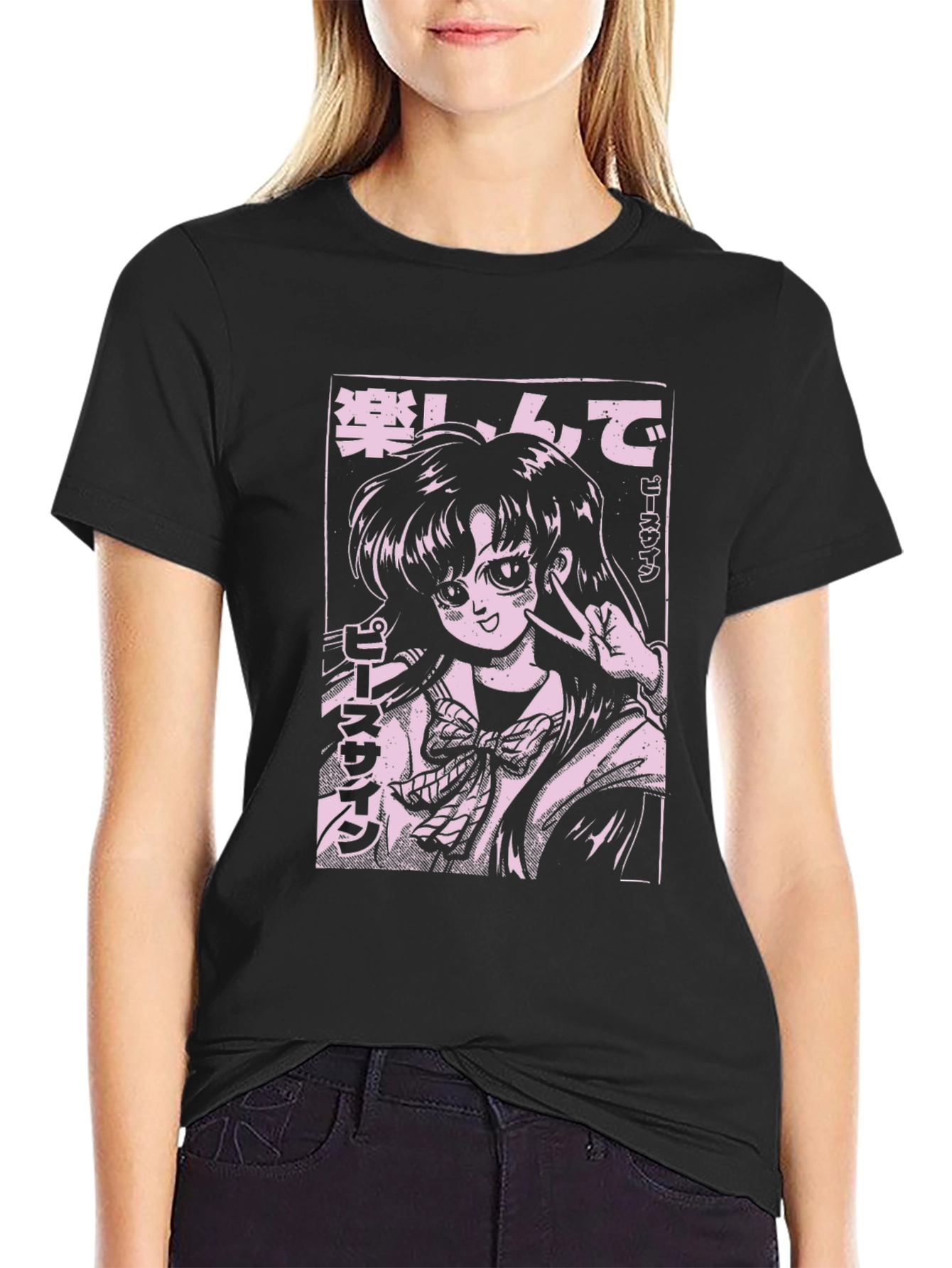 Anime Girl Graphic Tee - Black