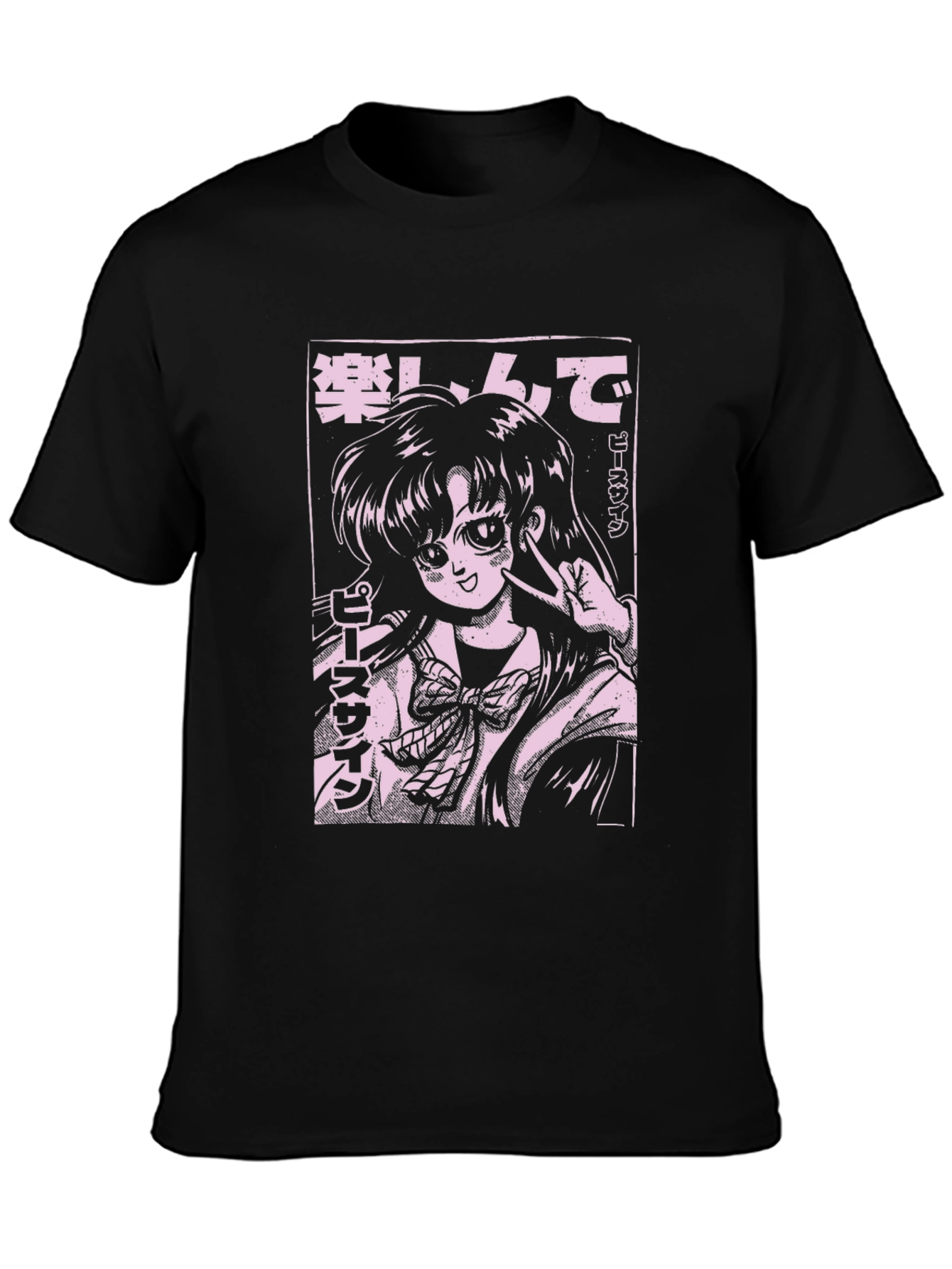 Anime Girl Graphic Tee - Black