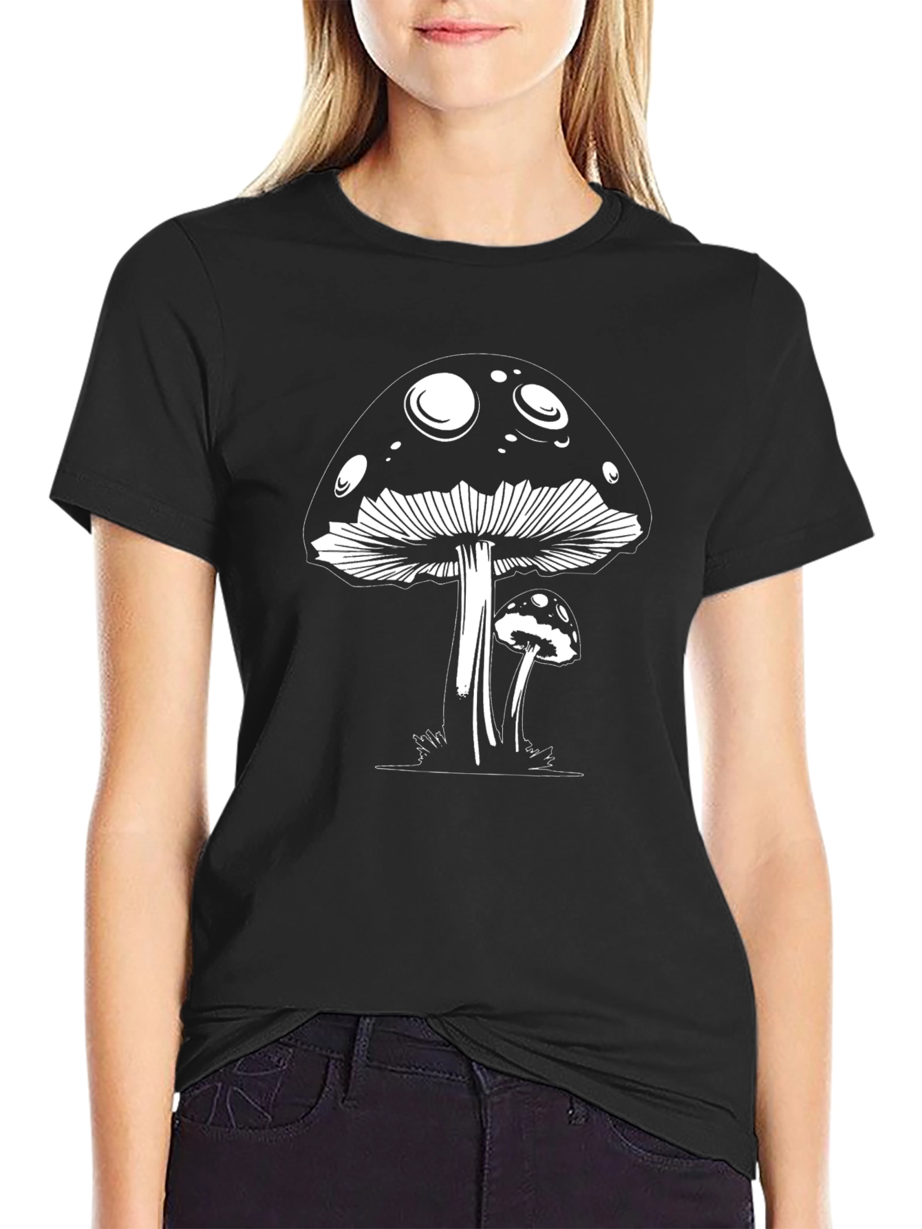 Mushroom Graphic Tee - Black Cotton Blend