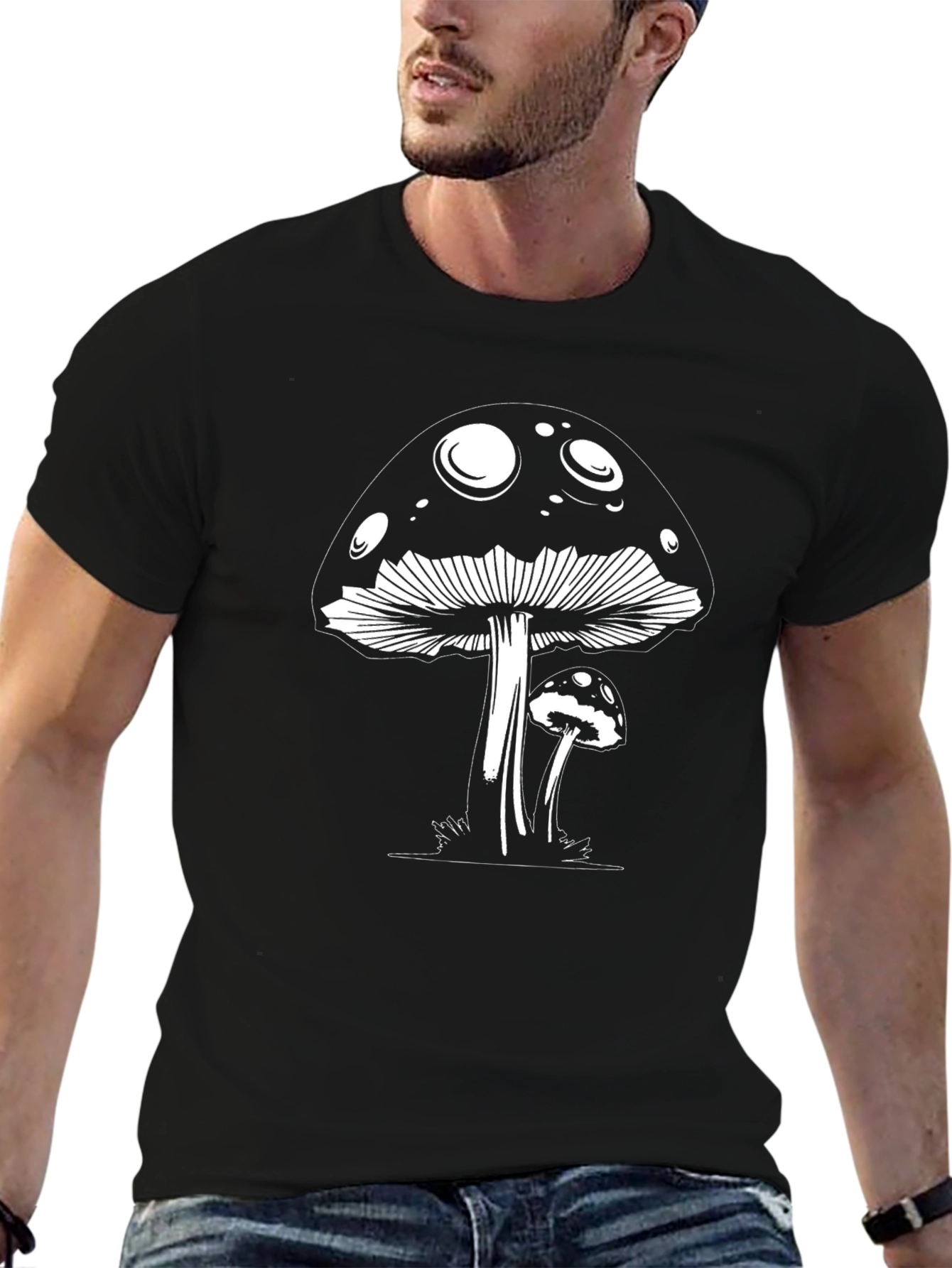 Mushroom Graphic Tee - Black Cotton Blend