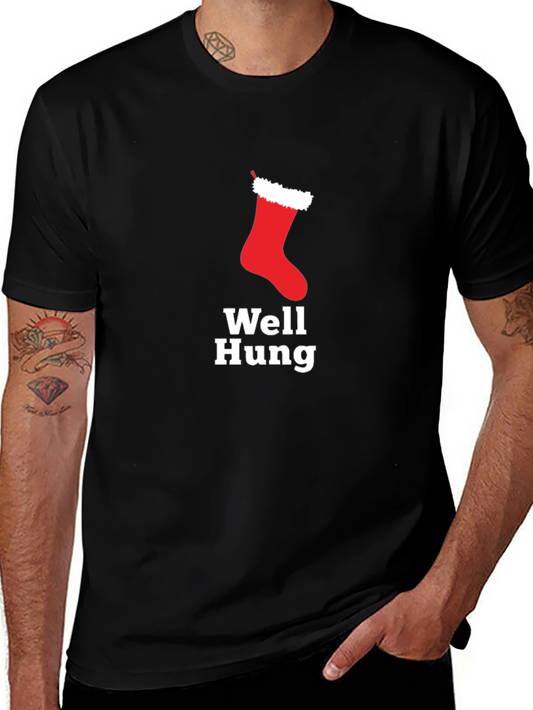Well Hung Christmas Stocking Holiday Humor T-Shirt