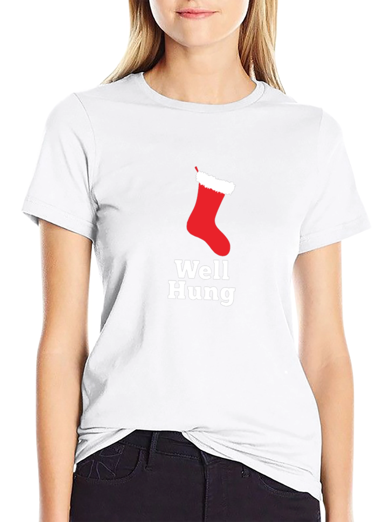 Well Hung Christmas Stocking Holiday Humor T-Shirt
