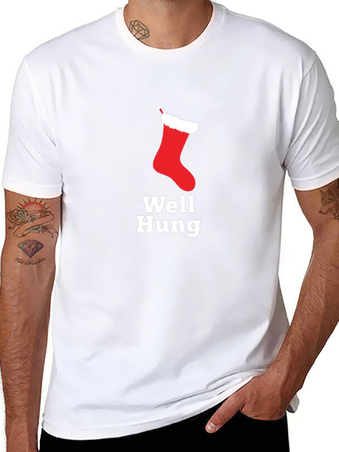 Well Hung Christmas Stocking Holiday Humor T-Shirt